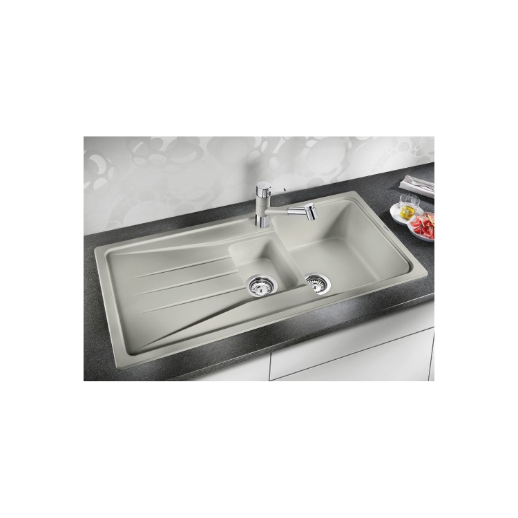 1.5 Bowl Beige Composite Kitchen Sink with Reversible Drainer - Blanco Sona 6 S Silgranit Puradur Ii