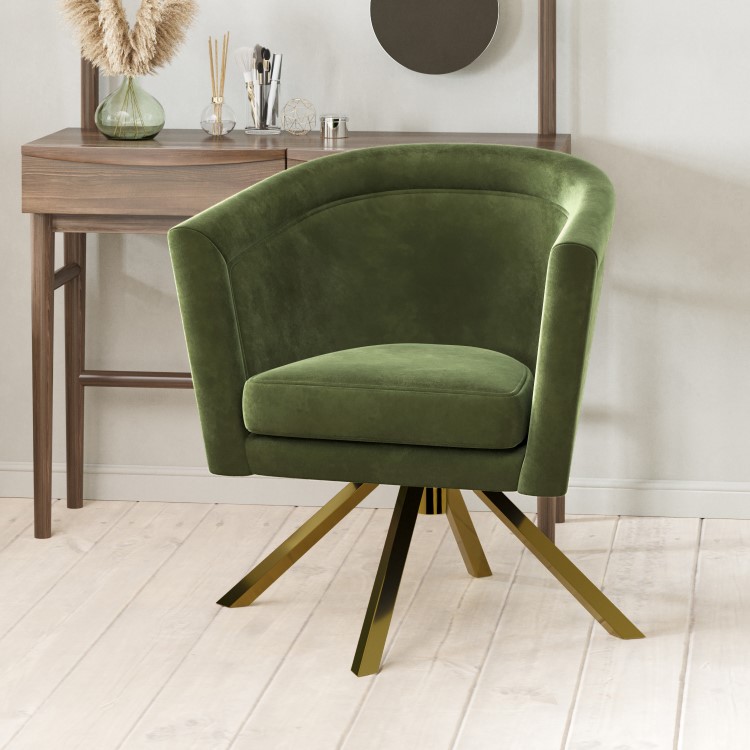 Green Velvet Swivel Dressing Table Chair - Blaire