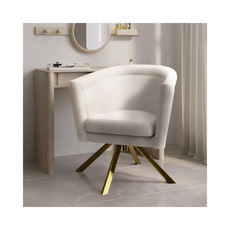 Cream Velvet Office Swivel Tub Chair - Blaire