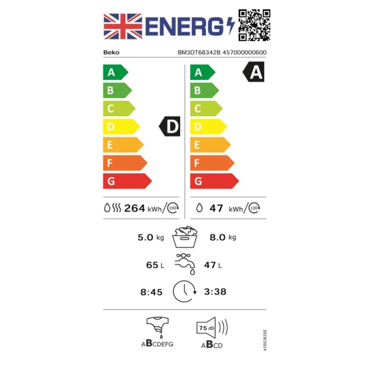 Beko EnergySpin 8kg Wash 5kg Dry 1400rpm Washer Dryer - Black