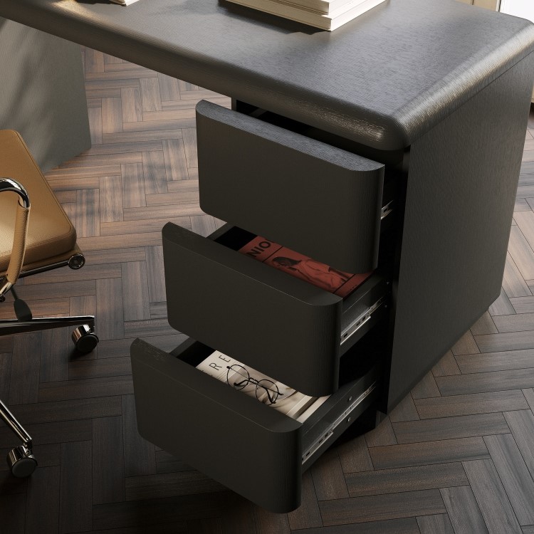 Black Modern Office Desk with Drawers - Banks 