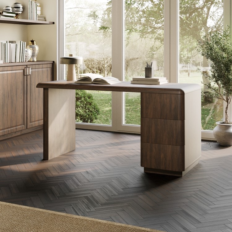 Dark Wood Modern Office Desk with Drawers - Banks