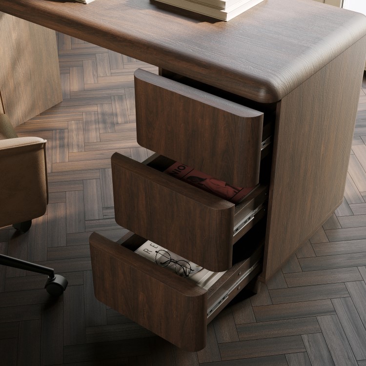 Dark Wood Modern Office Desk with Drawers - Banks