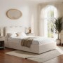 Cream Boucle Small Double Ottoman Bed with Scalloped Headboard - Boba