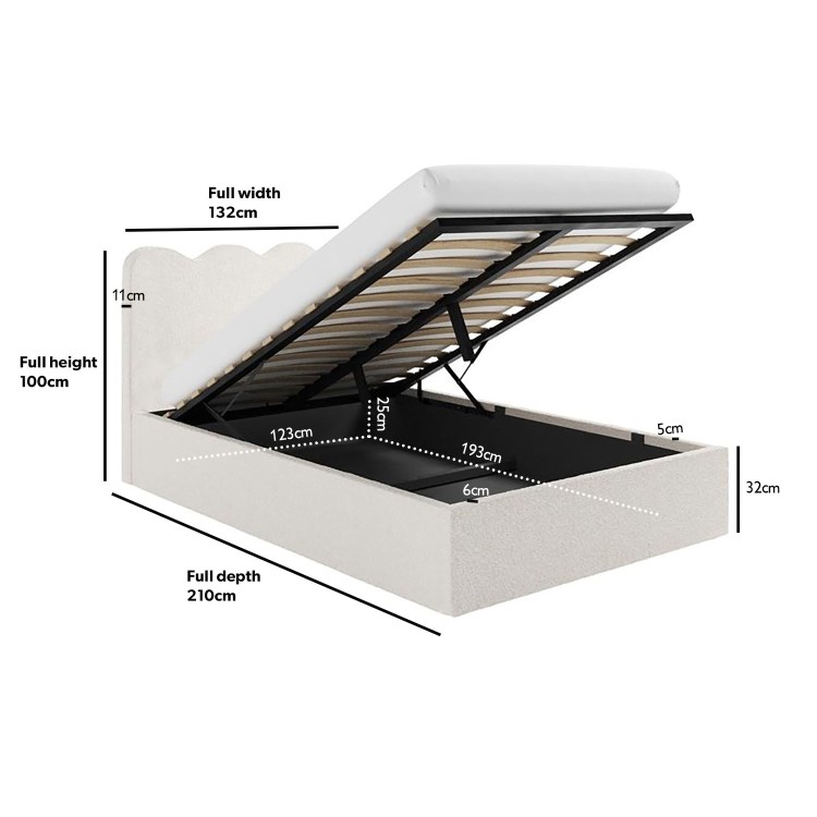 Cream Boucle Small Double Ottoman Bed with Scalloped Headboard - Boba