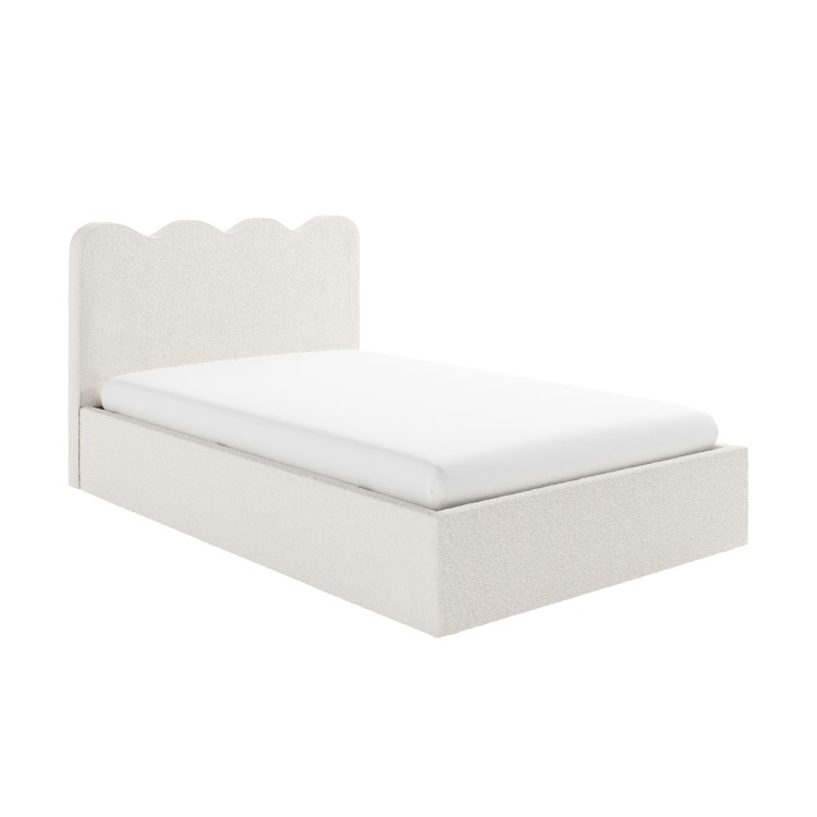 Cream Boucle Small Double Ottoman Bed with Scalloped Headboard - Boba