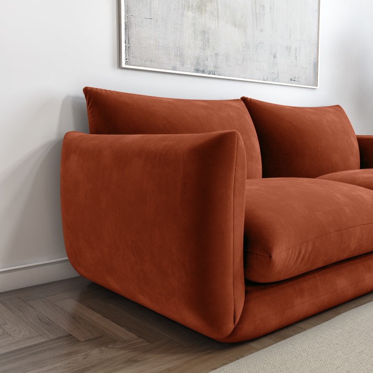 Low Curved 3 Seater Sofa in Burnt Orange Velvet - Bodi