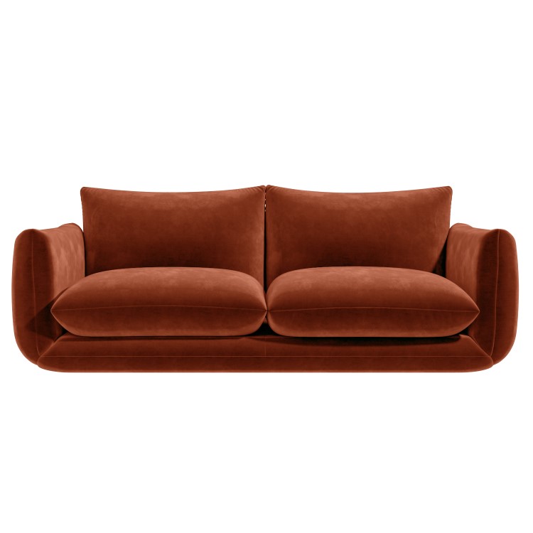 Low Curved 3 Seater Sofa in Burnt Orange Velvet - Bodi