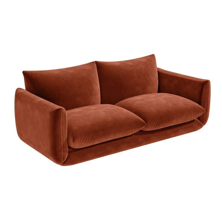 Low Curved 3 Seater Sofa in Burnt Orange Velvet - Bodi