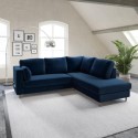 BOE002 Navy Blue Velvet Right Hand Corner Sofa Bed with Storage - Seats 4 - Boe