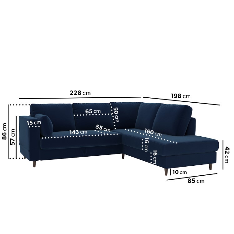 4 Seater Pull-Out Corner Sofa Bed with Storage in Navy Blue Velvet - Boe