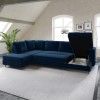 Navy Velvet U Shape Sofa Bed with Storage - Seats 6 - Boe