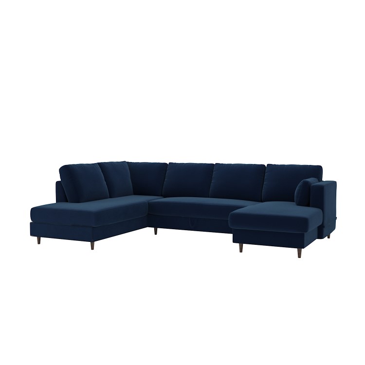 6 Seater Pull-Out U-Shape Sofa Bed with Storage in Navy Blue Velvet - Boe