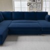 Navy Velvet U Shape Sofa Bed with Storage - Seats 6 - Boe