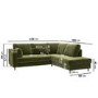Olive Green Velvet L Shaped Sofa Bed with Storage - Seats 4 - Boe