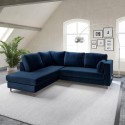 BOE006 Navy Blue Velvet Left Hand Corner Sofa Bed with Storage - Seats 4 - Boe