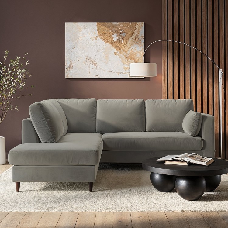 Grey Velvet Left Hand Corner Sofa Bed with Storage - Seats 4 - Boe