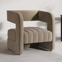 Mink Velvet Art Deco Accent Chair with Ribbed Detail - Boni Mink Velvet Art Deco Accent Chair with Ribbed Detail - Boni