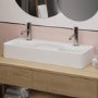 GRADE A1 - White Square Countertop Double Basin 800mm - Bowen
