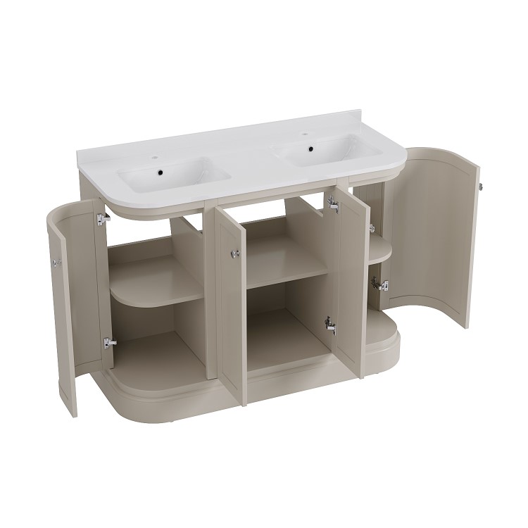1200mm Beige Curved Freestanding Double Vanity Unit with Basins - Bowland