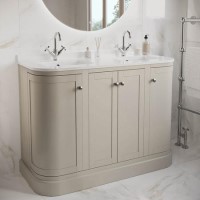 1200mm Beige Curved Freestanding Double Vanity Unit with Basins - Bowland