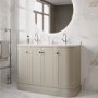 1200mm Beige Curved Freestanding Double Vanity Unit with Basins - Bowland