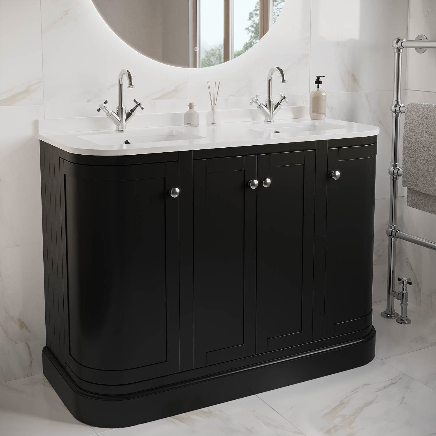1200mm Black Curved Freestanding Double Vanity Unit with Basins ...