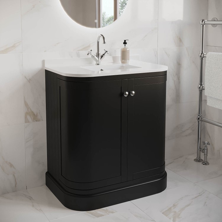 GRADE A1 - 800mm Black Curved Freestanding Vanity Unit with Basin - Bowland