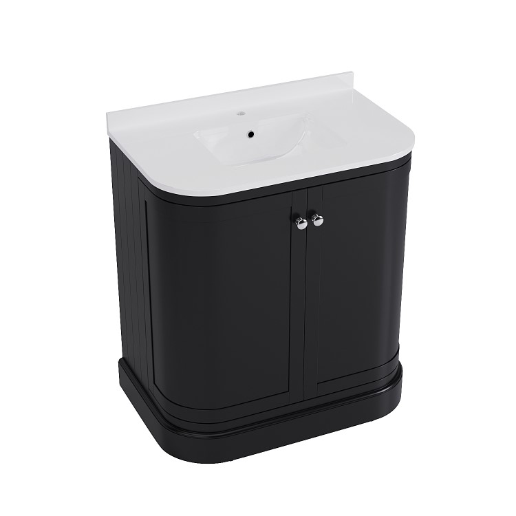 GRADE A1 - 800mm Black Curved Freestanding Vanity Unit with Basin - Bowland