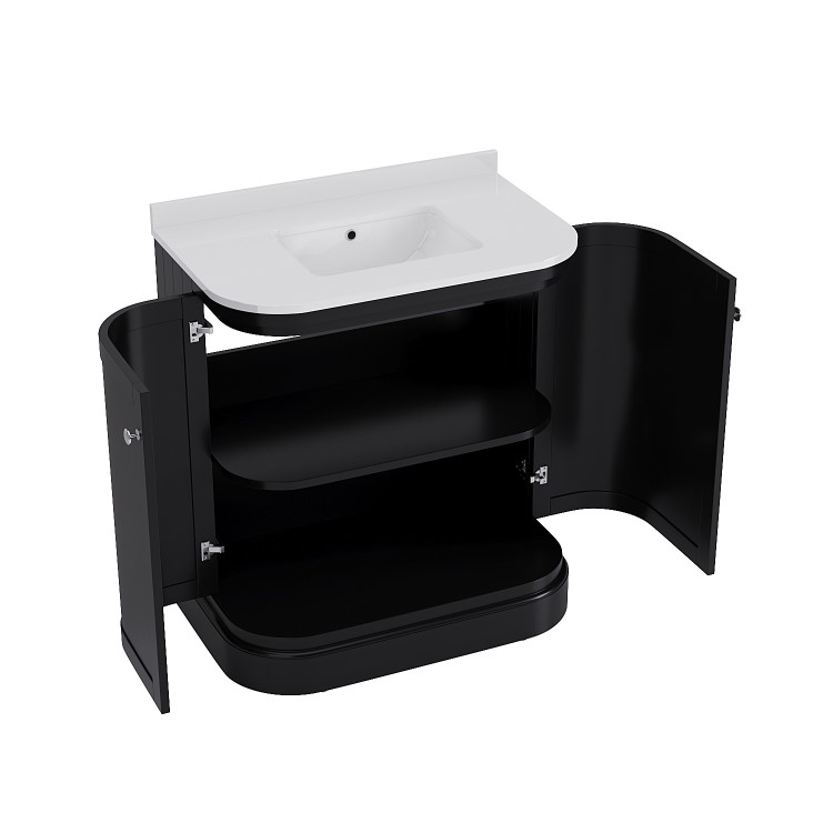 GRADE A1 - 800mm Black Curved Freestanding Vanity Unit with Basin - Bowland