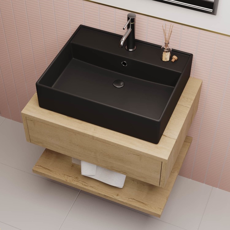 ONLY OPENED - Matt Black Square Countertop Basin 497mm - Bowen