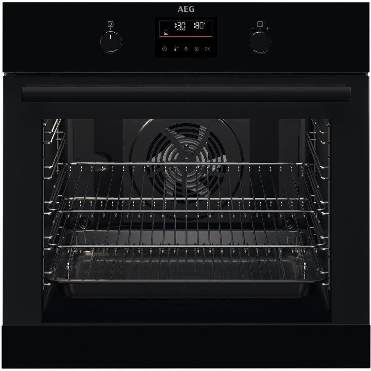 Refurbished AEG 6000 Series BPK355061B SteamBake 60cm Single Built In Electric Oven Black