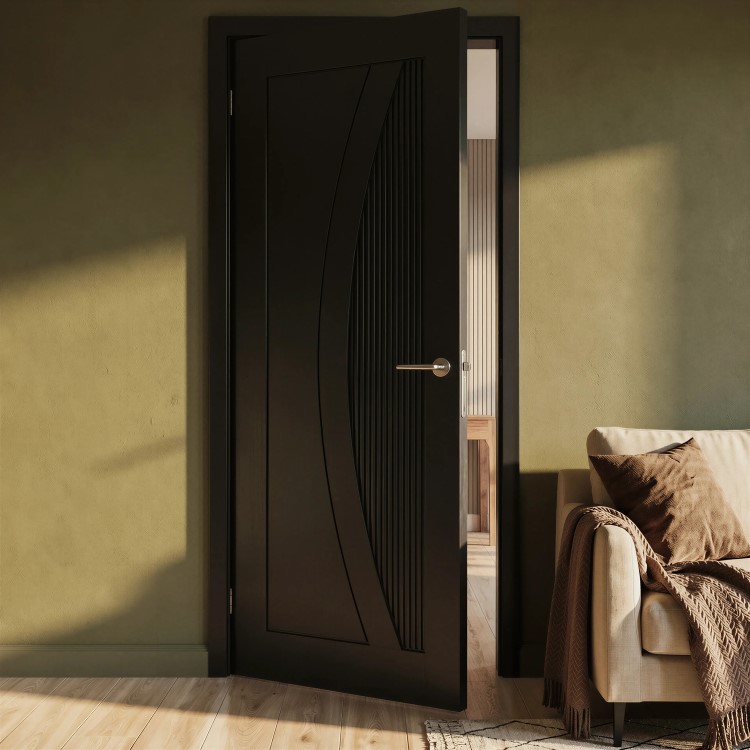Internal Black Door with Reeded Panel - Pre-Finished - 1981 x 686 x 35mm - Salerno - XL Joinery