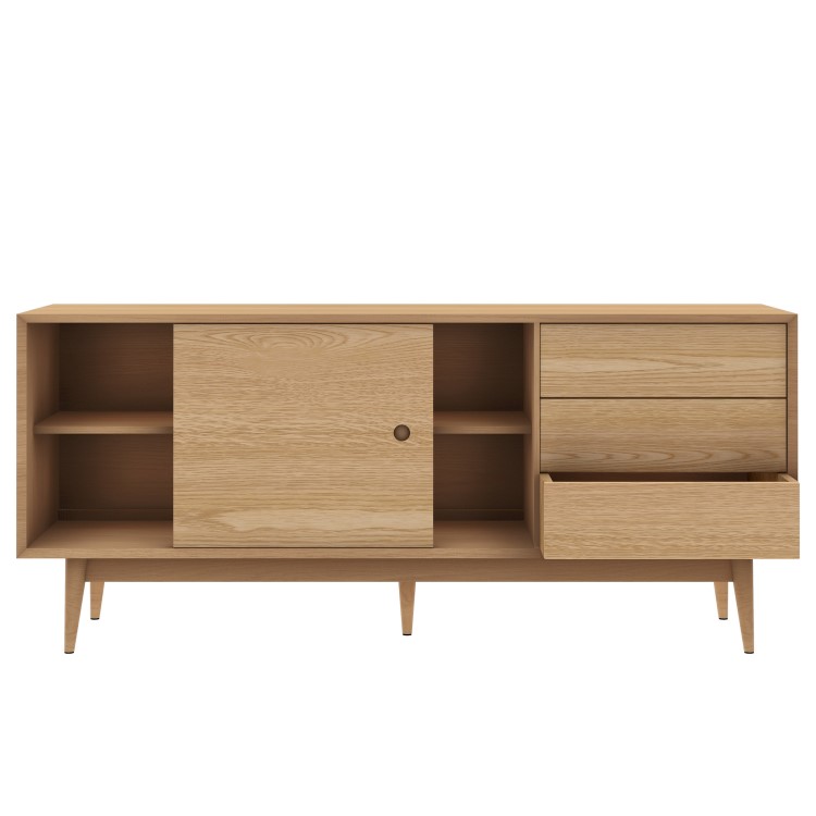 Solid Oak Sideboard with Sliding Doors & Drawers - Scandi - Briana