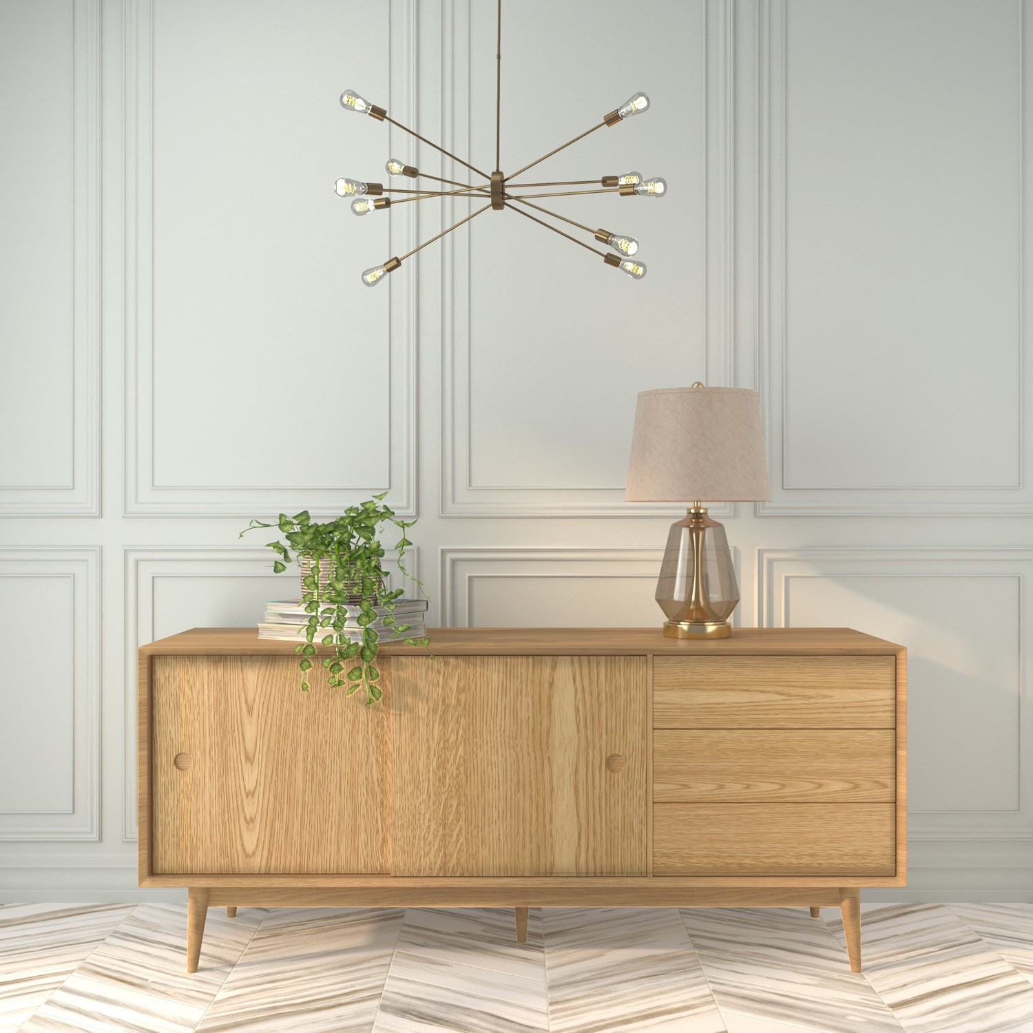 Solid Oak Sideboard with Sliding Doors & Drawers Scandi Briana