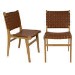 Set of 2 Solid Oak Tan Faux Leather Woven Dining Chairs - Bree