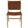 Set of 2 Solid Oak Tan Faux Leather Woven Dining Chairs - Bree