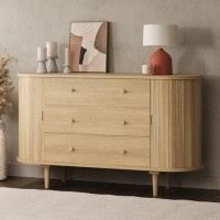 Wide Oak Chest of 3 Drawers with Cupboards - Breuer Wide Oak Chest of 3 Drawers with Cupboards - Breuer
