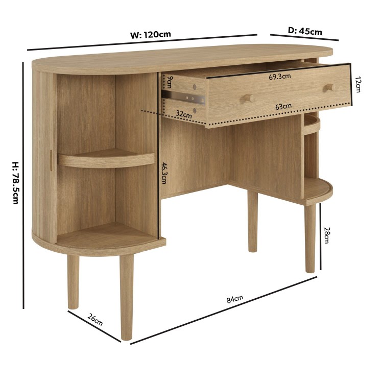 Oak Dressing Table with Drawer and Cupboards - Breuer