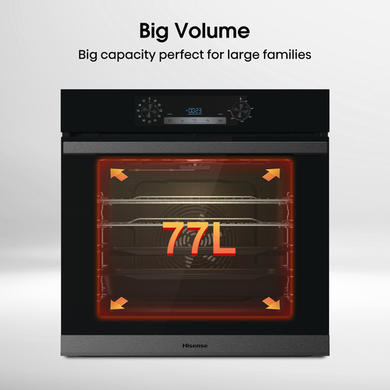 Refurbished 77L Electric Built-in Electric Single Oven With Pyrolytic Cleaning - Black
