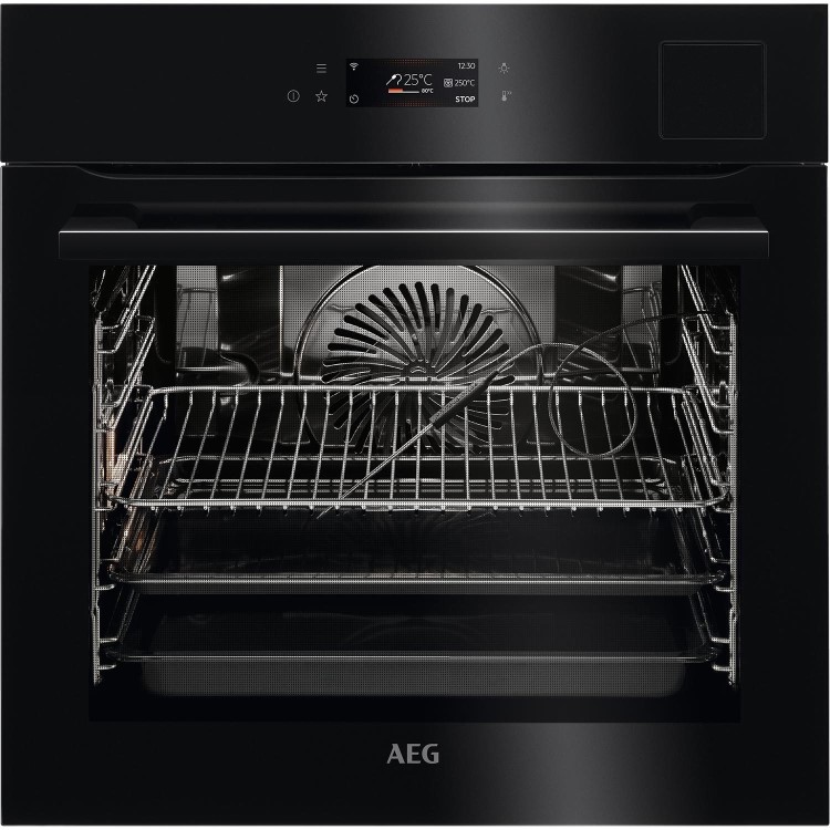 AEG 9000 Series BSK798280B SteamPro Pyrolytic Self-Cleaning Single Oven with Food