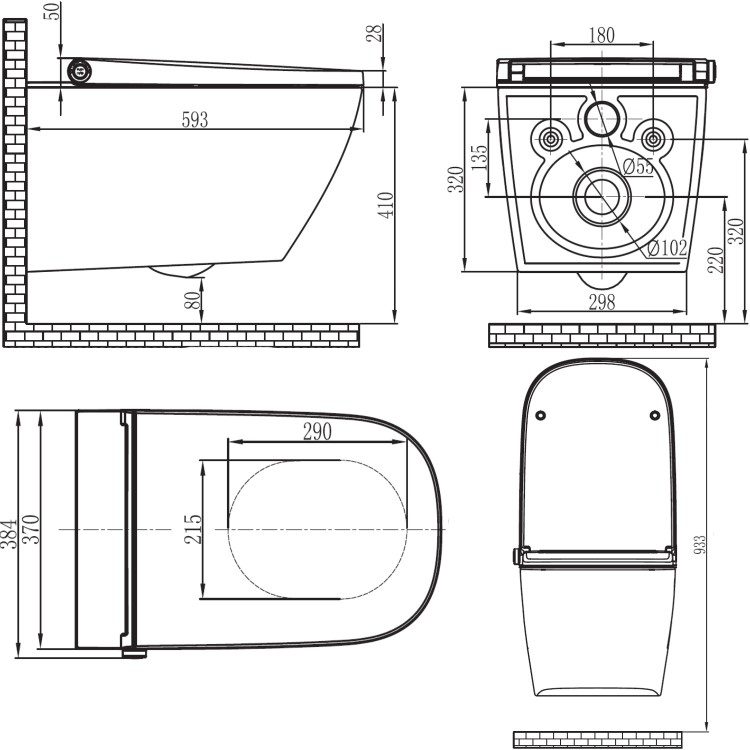 ONLY OPENED - Wall Hung Smart Bidet Round Toilet with 1160mm Frame Cistern and White Sensor Flush Plate - Purificare