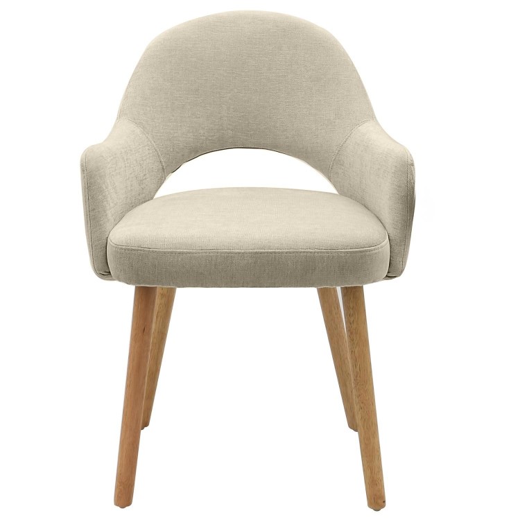 Set of 4 Beige Upholstered Dining Chairs with Oak Legs - Colbie