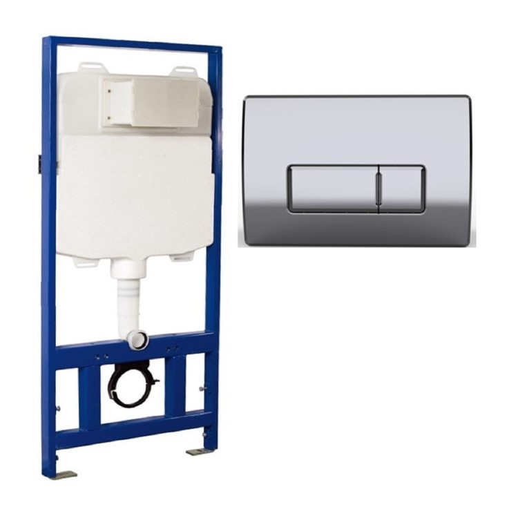 Grade A1 - Chrome Pneumatic Flush Plate with 1170mm Pneumatic Frame & Cistern - Elira