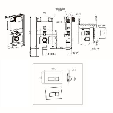Wall Hung Smart Bidet Japanese Toilet with Heated Seat & 820mm Frame Cistern and Chrome Pneumatic Flush Plate - Purificare