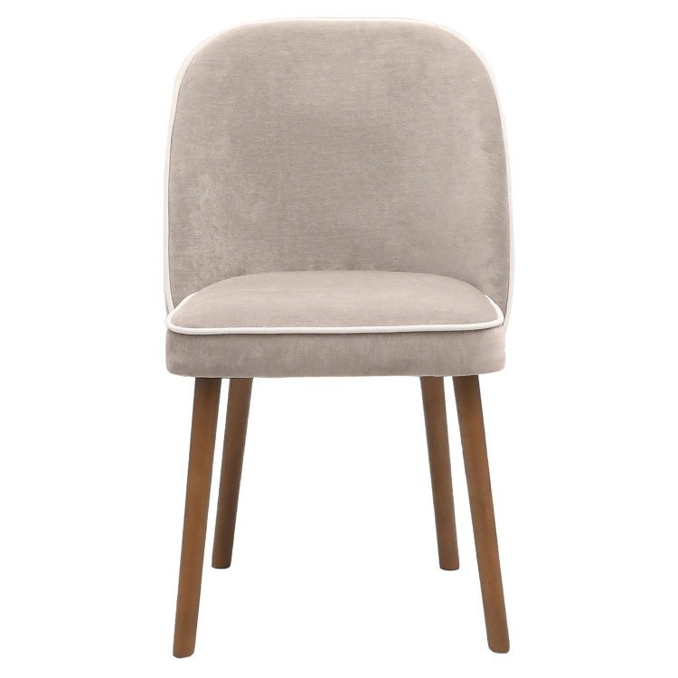 Neutral Ceramic Round Walnut Dining Table Set with 4 Taupe Upholstered Chairs - Seats 4 - Malia