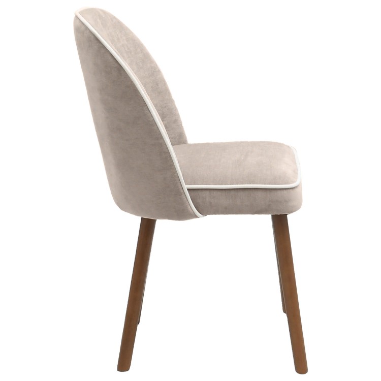 Neutral Ceramic Round Walnut Dining Table Set with 4 Taupe Upholstered Chairs - Seats 4 - Malia