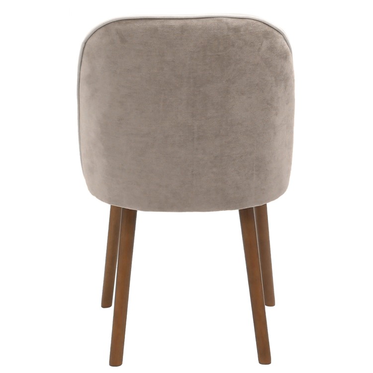 Neutral Ceramic Round Walnut Dining Table Set with 4 Taupe Upholstered Chairs - Seats 4 - Malia