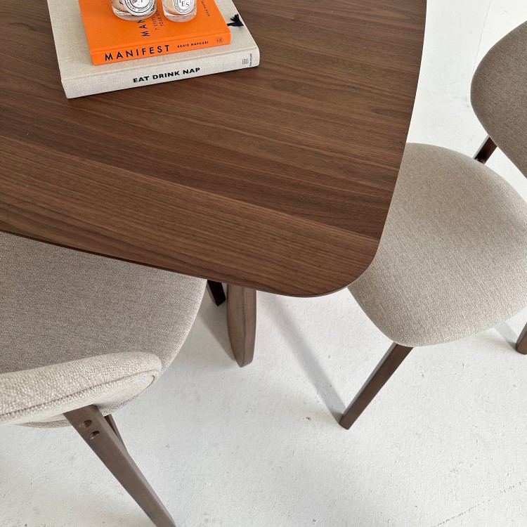 Set of 2 Beige Upholstered Dining Chairs with Dark Wood Legs - Leona