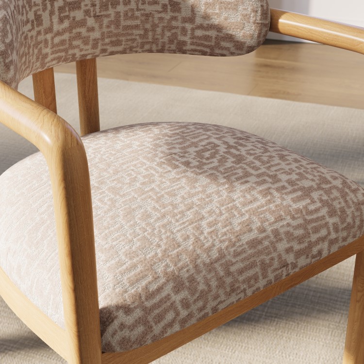 Beige Printed Upholstered Dining Chair with Solid Wood Exposed Back - Darla